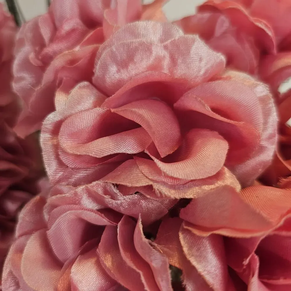 Pink Satin Open Rose Stems Artificial Flowers Wedding Craft 2.5